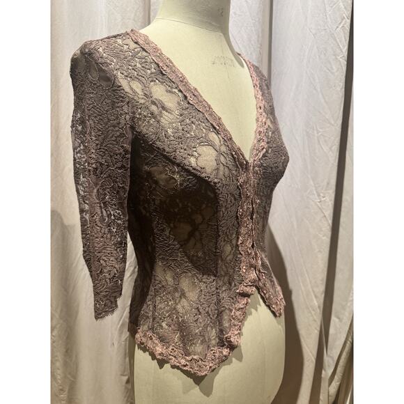 Vintage Ann Ferriday Stock Cotton Lace Hook N Eye Corset Top M - Picture 2 of 5